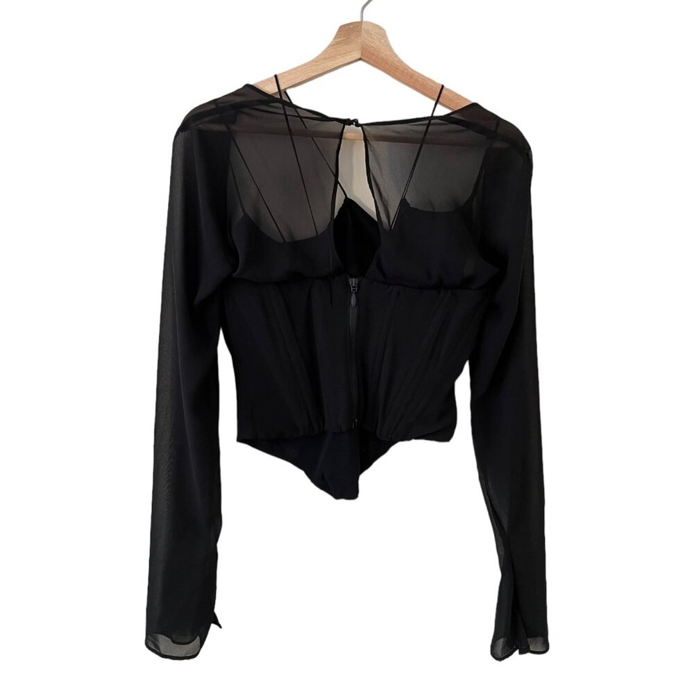House of CB Black Sheer Sleeve Blouse - Picture 3 of 16
